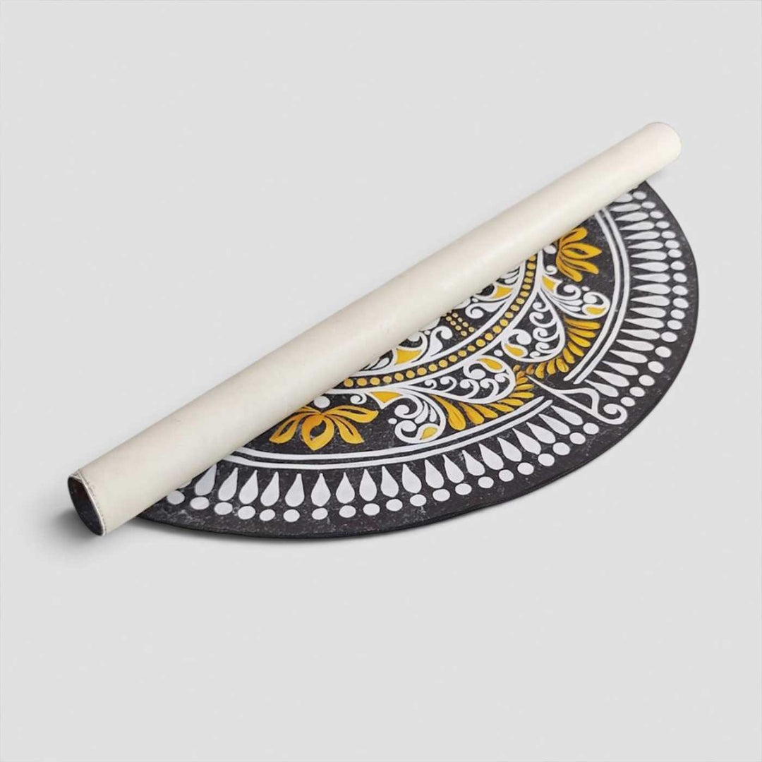 2 Ft Foldable Fabric Reusable Rangoli Mat | Handmade Iraya Circle Kolam | Canvas, Anti-skid, Water-resistant