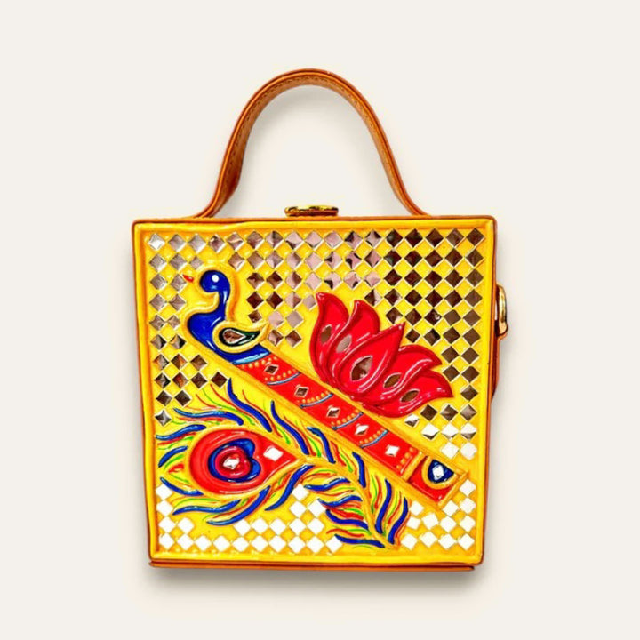 Handcrafted Mini Bansuri Lippan Art Box Bag