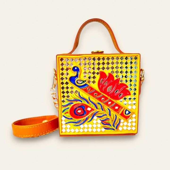Handcrafted Mini Bansuri Lippan Art Box Bag