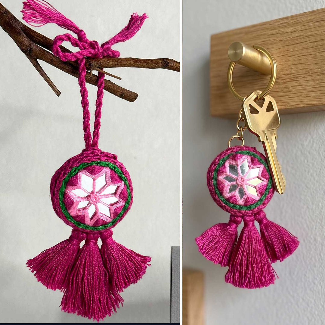 Customized Handmade Mirror Work Cotton Lumba Rakhi For Bhabhi With Roli Chawal