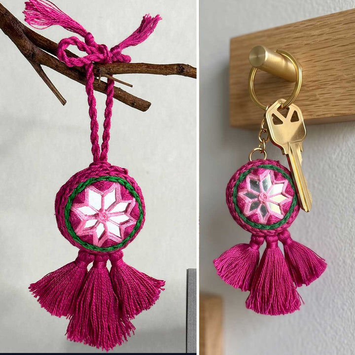 Customized Handmade Mirror Work Cotton Lumba Rakhi For Bhabhi With Roli Chawal