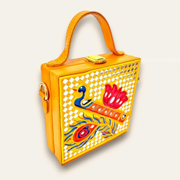 Handcrafted Mini Bansuri Lippan Art Box Bag