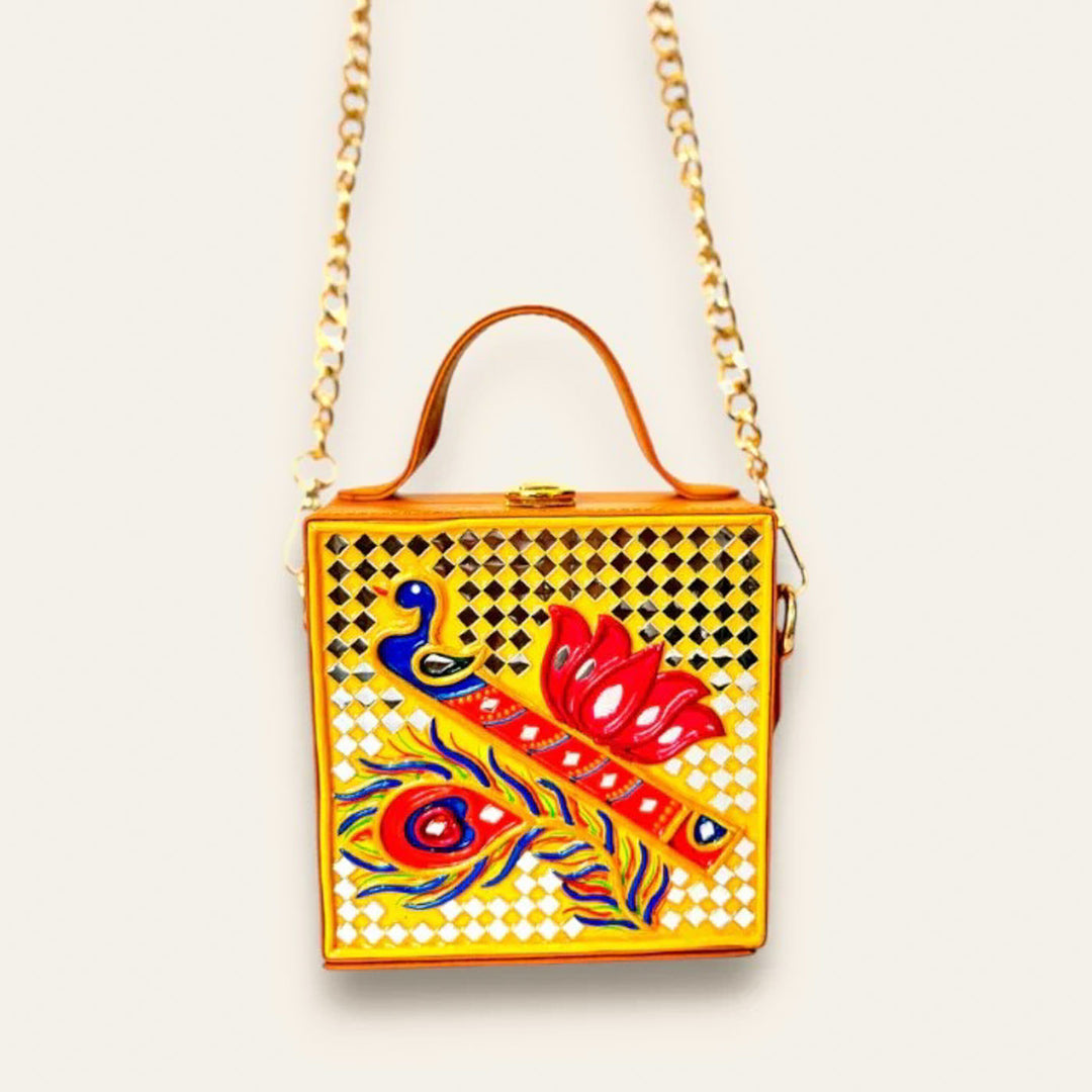 Handcrafted Mini Bansuri Lippan Art Box Bag