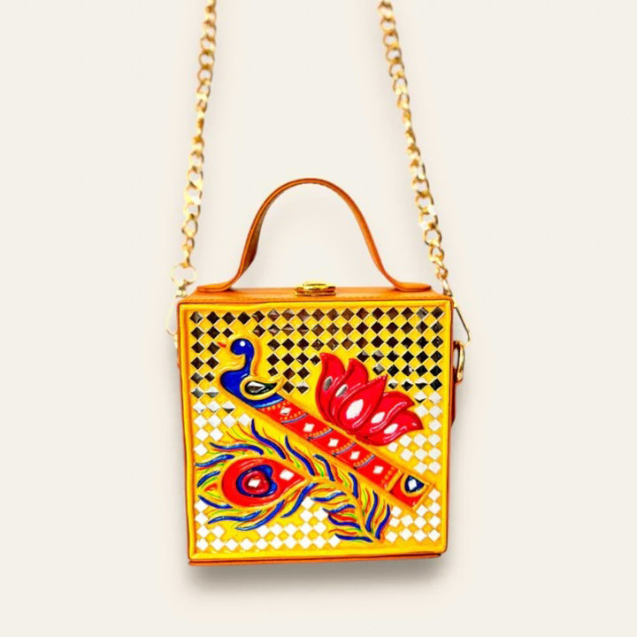 Handcrafted Mini Bansuri Lippan Art Box Bag