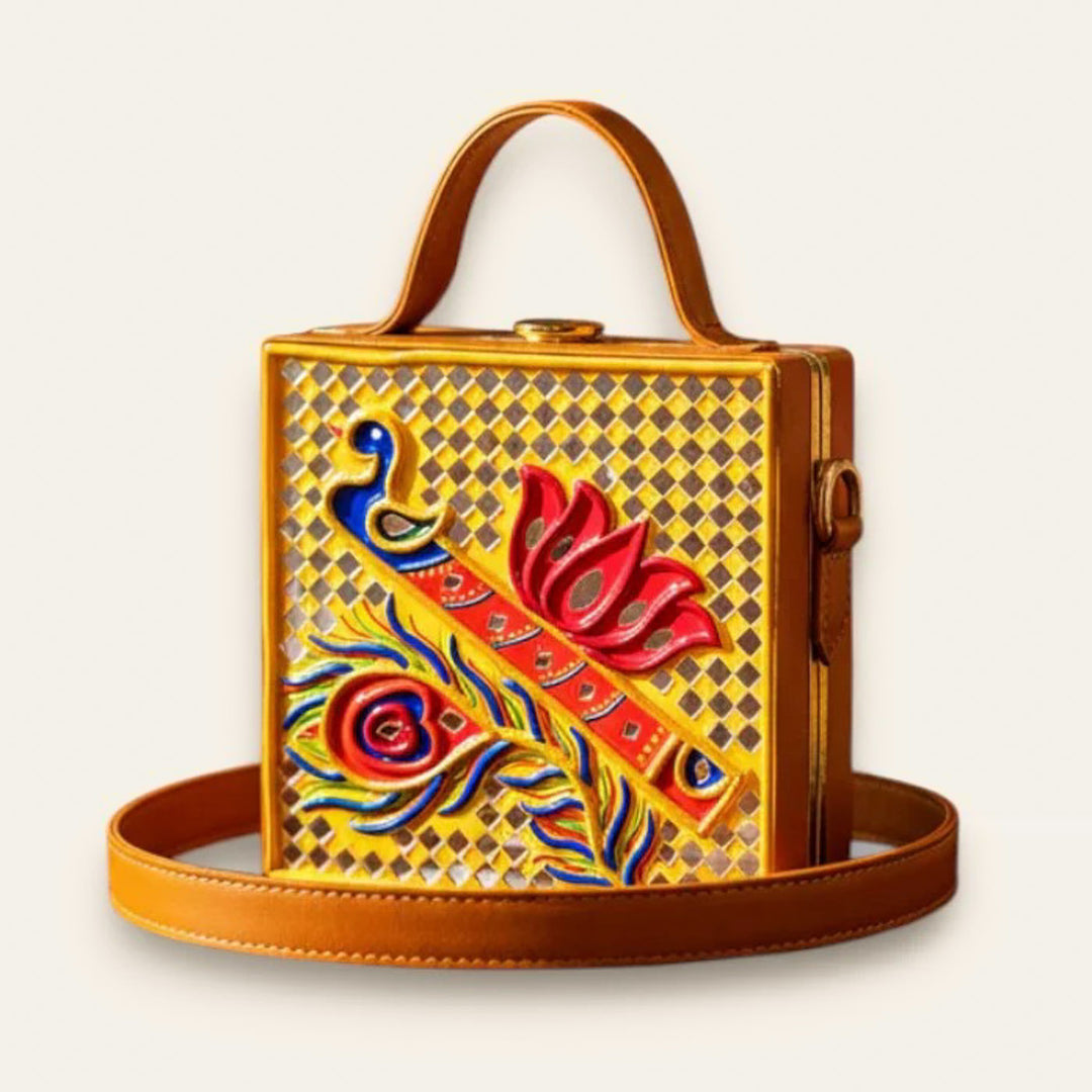 Handcrafted Mini Bansuri Lippan Art Box Bag