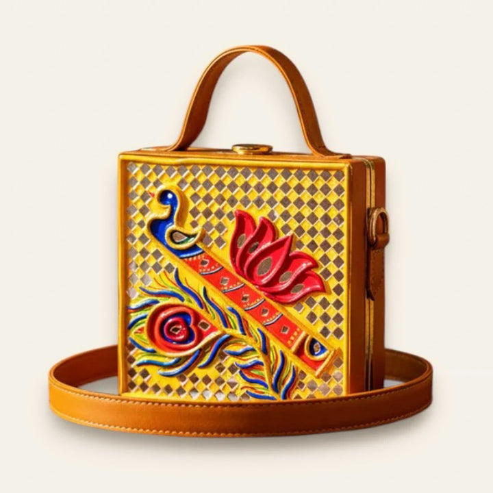 Handcrafted Mini Bansuri Lippan Art Box Bag