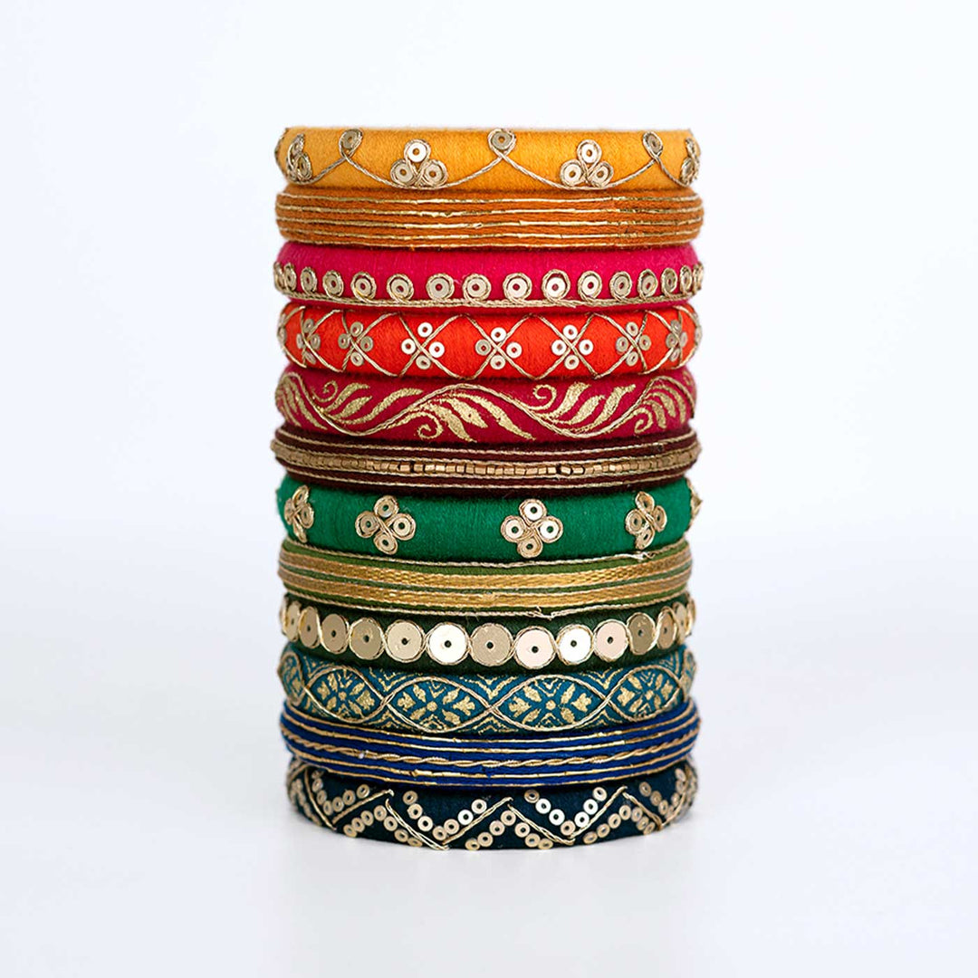 Multicolor Handcrafted Kaya Zardosi Bangles | Set of 12