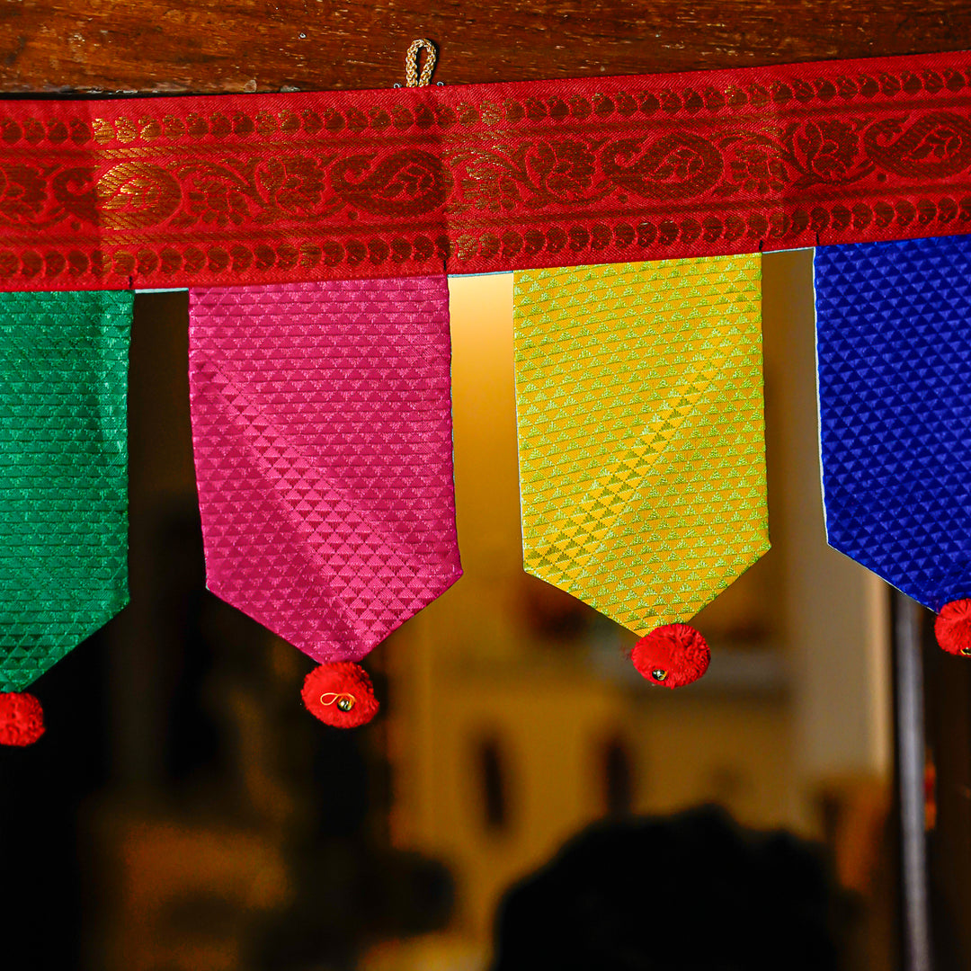 40 Inch | Handmade Multicolor Khun Fabric Pompom Toran