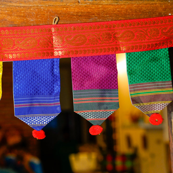 40 Inch | Handmade Khun Fabric Ranrekha Pompom Toran