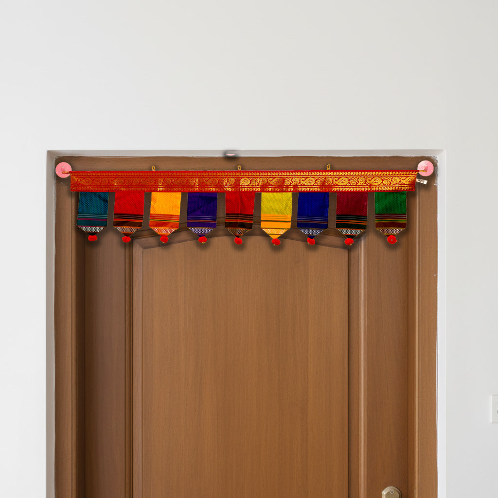 40 Inch | Handmade Khun Fabric Ranrekha Pompom Toran