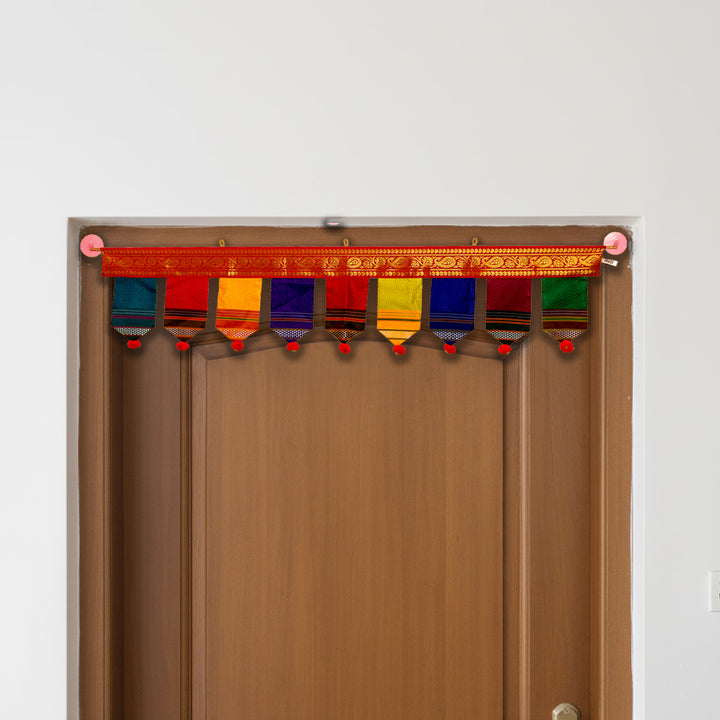 40 Inch | Handmade Khun Fabric Ranrekha Pompom Toran