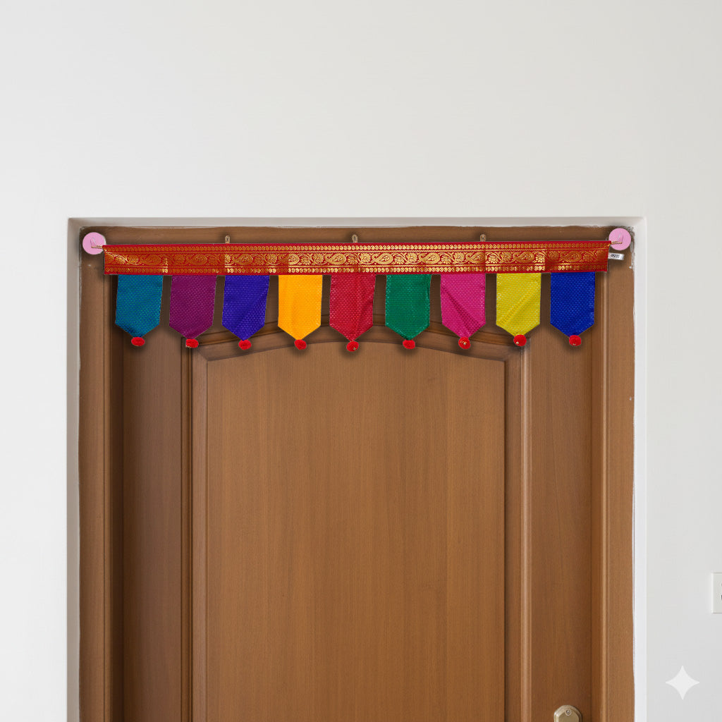 40 Inch | Handmade Multicolor Khun Fabric Pompom Toran