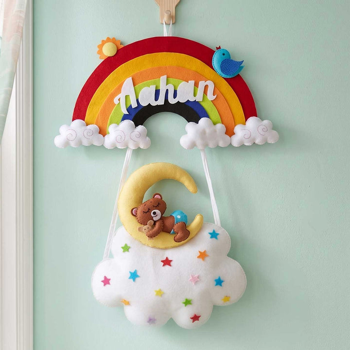 Personalised Baby Sleeping on Moon Felt Hanging