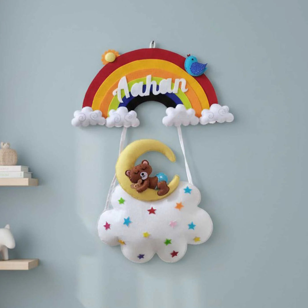 Personalised Baby Sleeping on Moon Felt Hanging