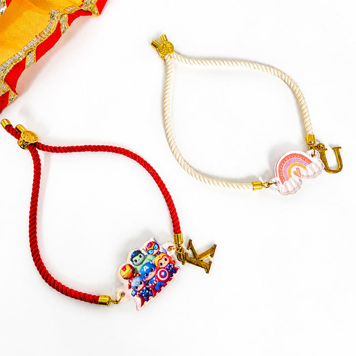 Personalized Adjustable Printed Multi-Theme Charm Bracelet Kids Rakhi For Brother