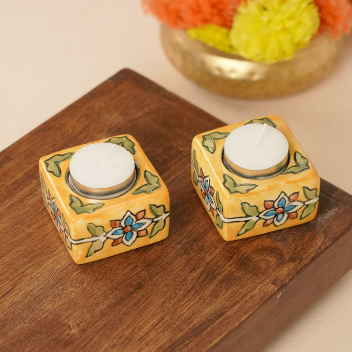 Set of 10 | Hand-Painted Floral Theme Ceramic Tealight Holders