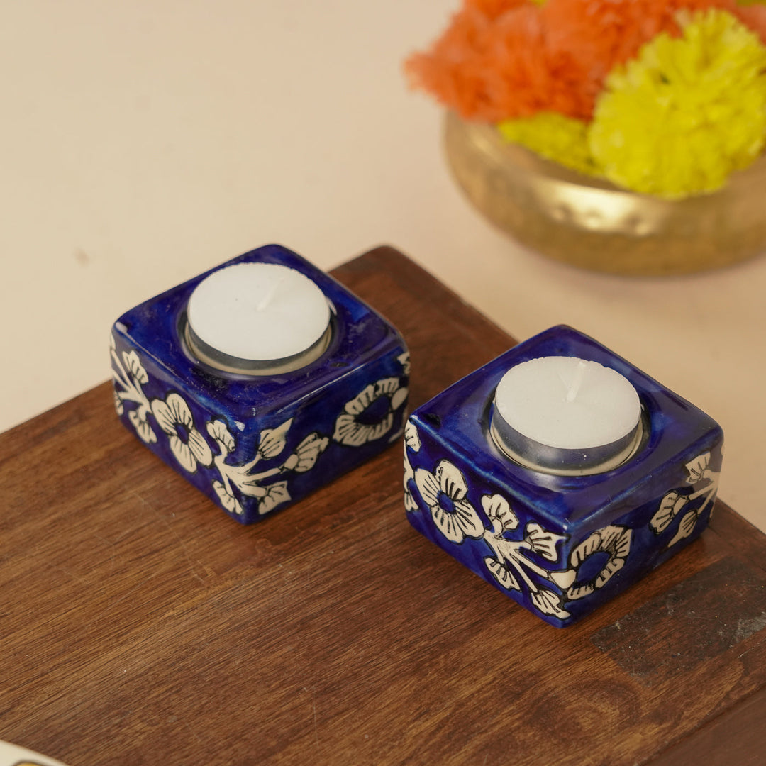 Set of 10 | Hand-Painted Floral Theme Ceramic Tealight Holders