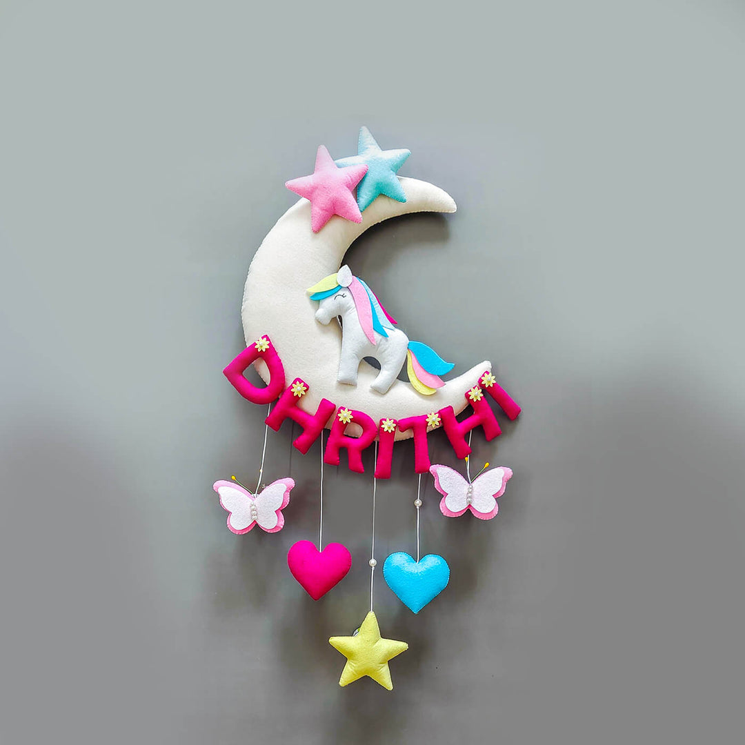 Hand-stitched Unicorn Themed Felt Nameplate - Zwende