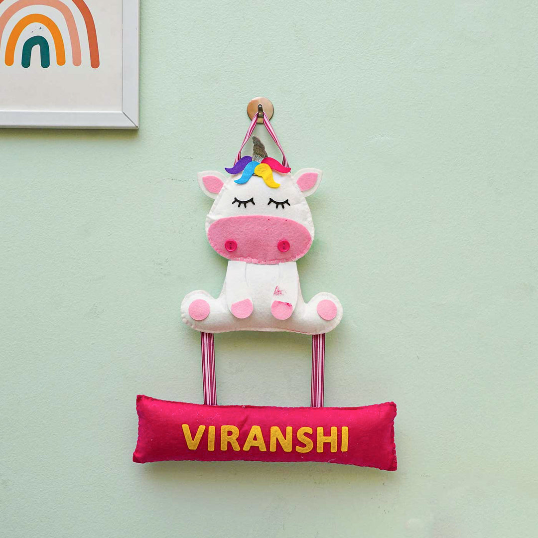 Personalized Handmade Unicorn Theme Felt Name Plate - Hanging on Wall with Name Display