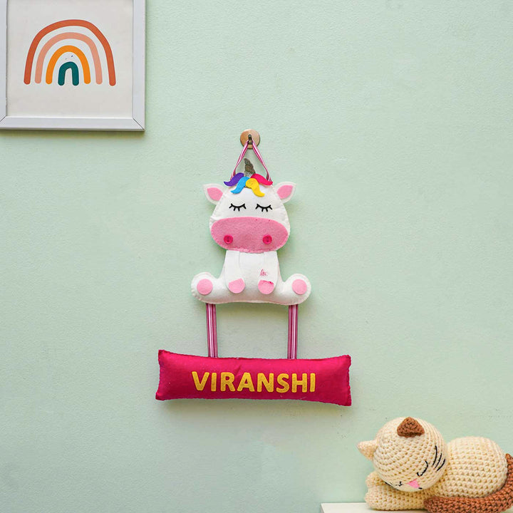 Personalized Handmade Unicorn Theme Felt Name Plate - Hanging with Name Personalization Example
