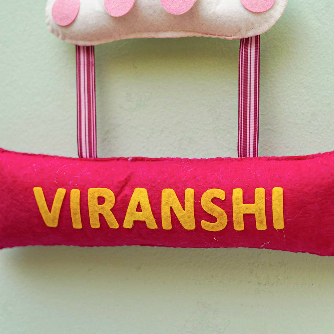Personalized Handmade Unicorn Theme Felt Name Plate - Name Personalization Close-up