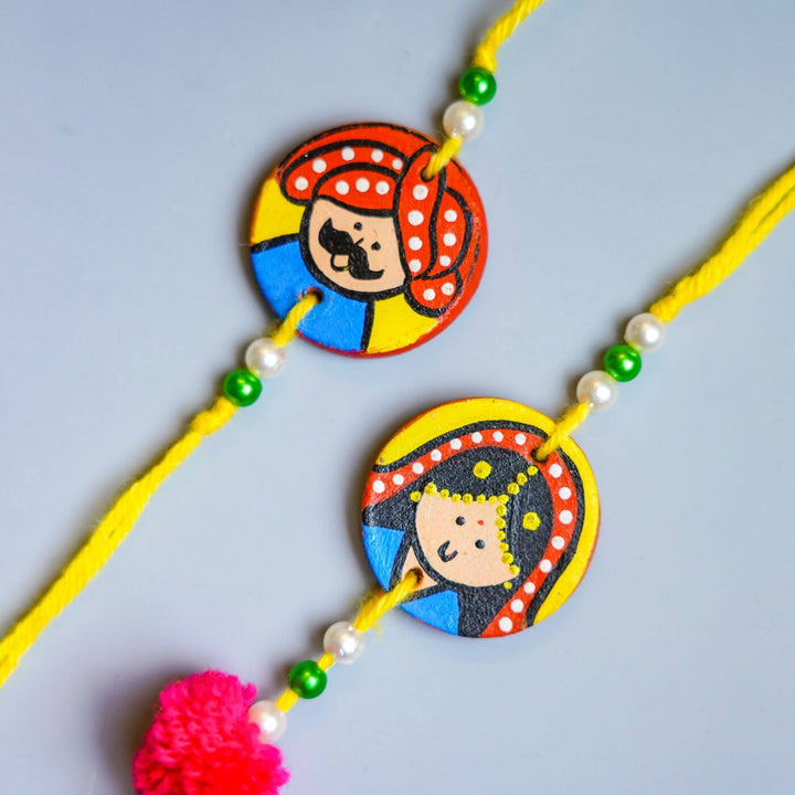 Photo Personalized Terracotta Caricature Kulhad & Rakhi Set