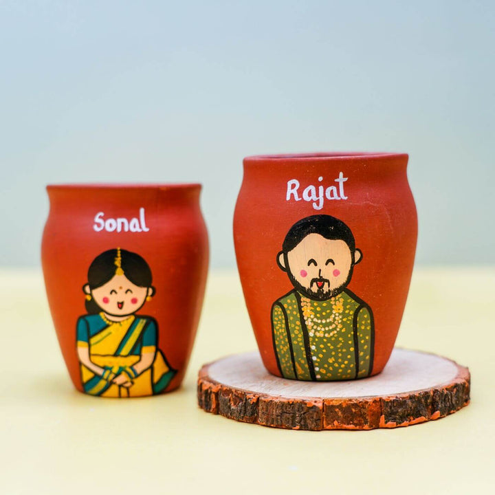 Photo Personalized Terracotta Caricature Kulhad & Rakhi Set