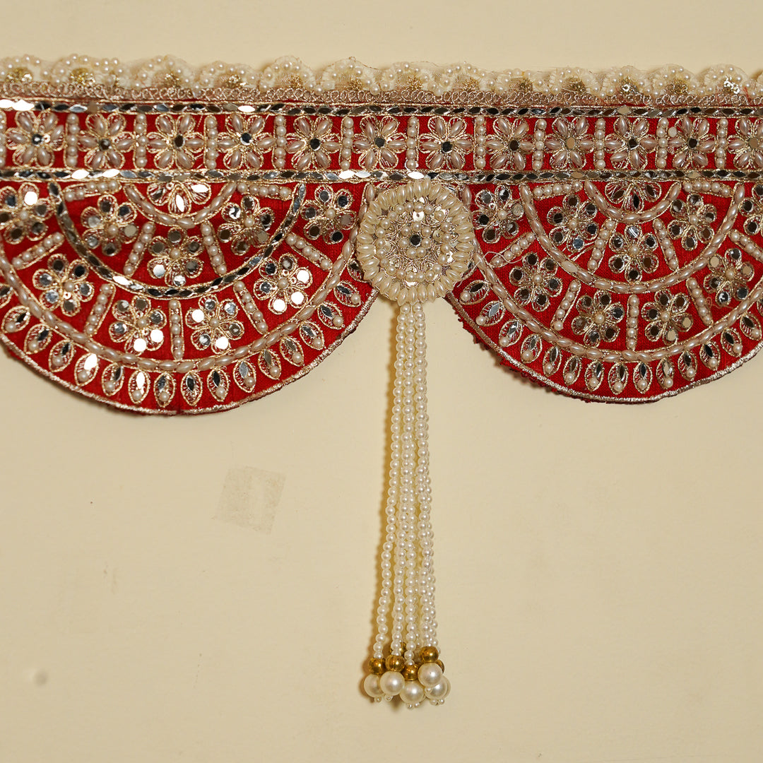 Handmade Decorative Red Mirror Work & Moti Toran