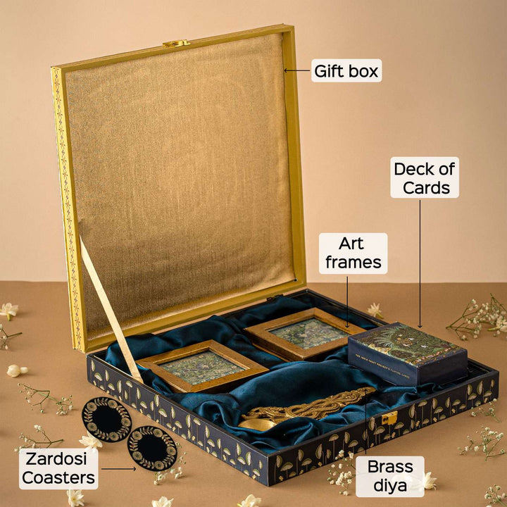Vanya Gift Box with Traditional Art Frames & Brass Diya