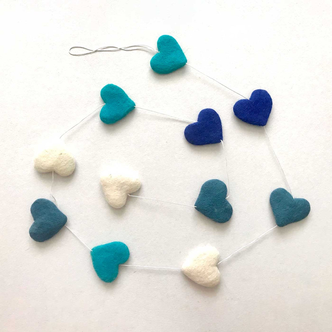 Handmade Blue & White Hearts Felt Garland/Hanging
