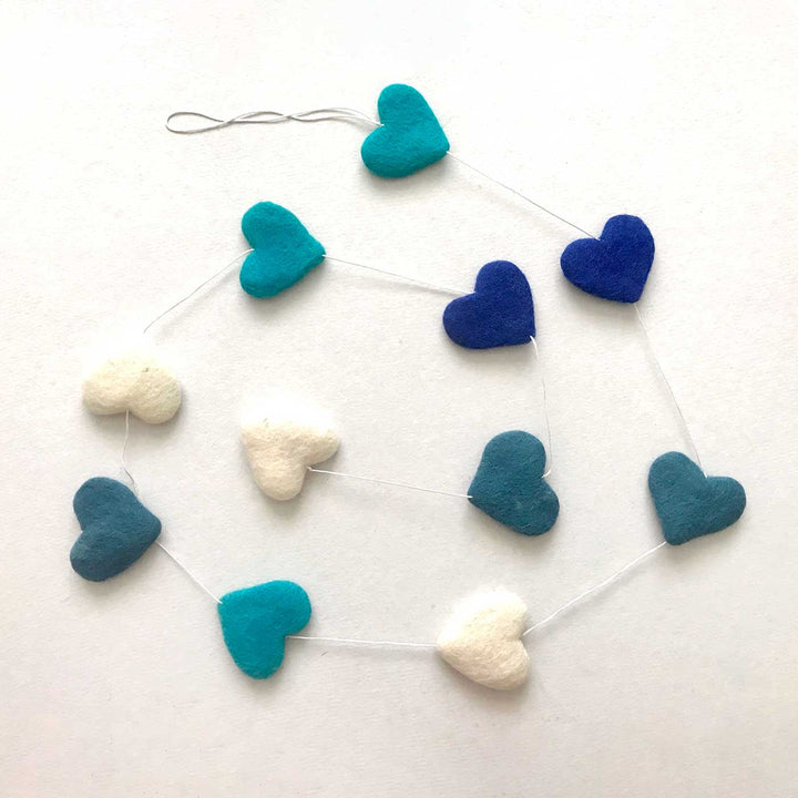 Handmade Blue & White Hearts Felt Garland/Hanging