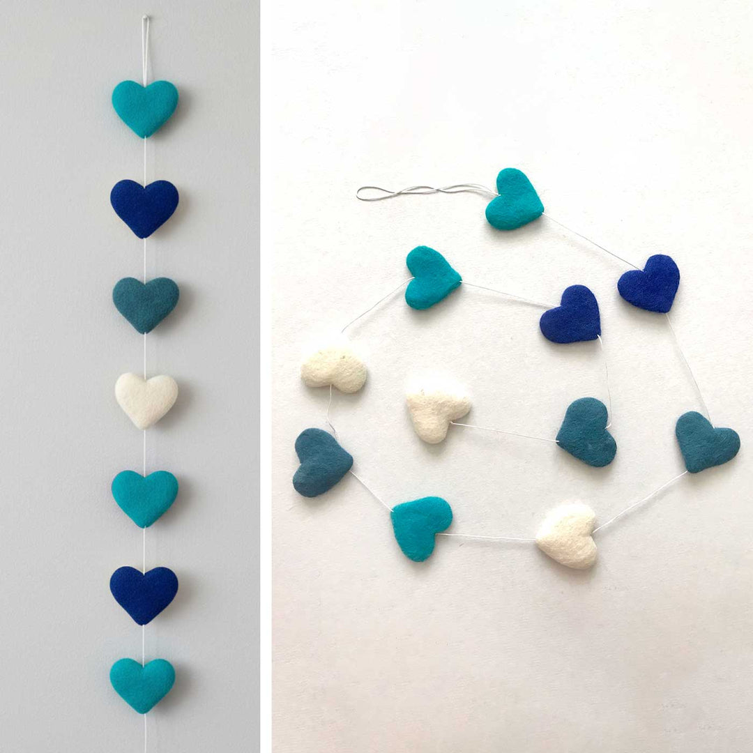 Handmade Blue & White Hearts Felt Garland/Hanging