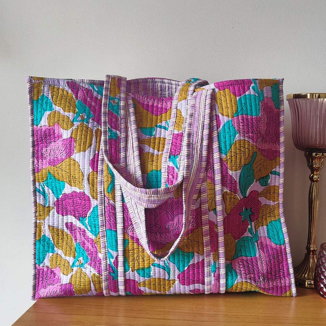 Handmade Large Lavender Mist Cotton Tote Bag