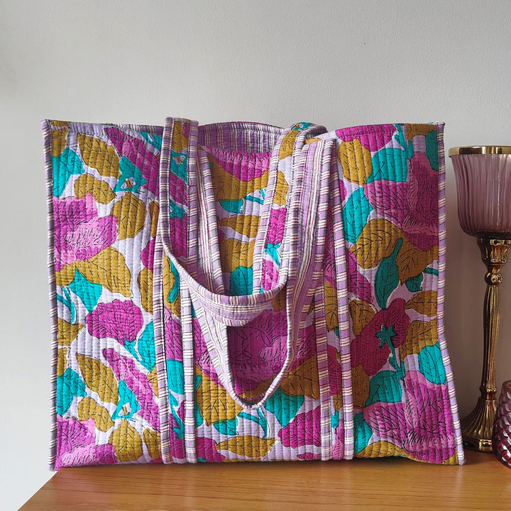 Handmade Large Lavender Mist Cotton Tote Bag