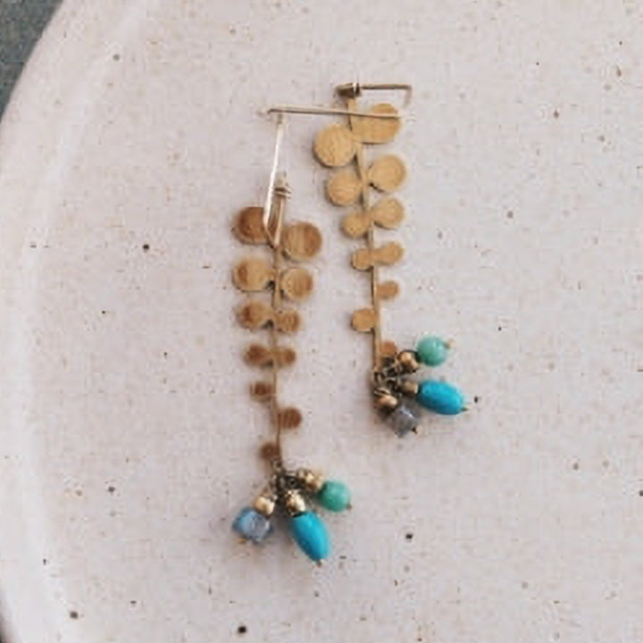 Contemporary Leaf Design Brass Earrings