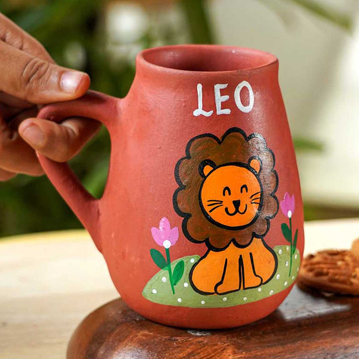 Personalized Hand-painted Leo Zodiac Sign Terracotta Mug