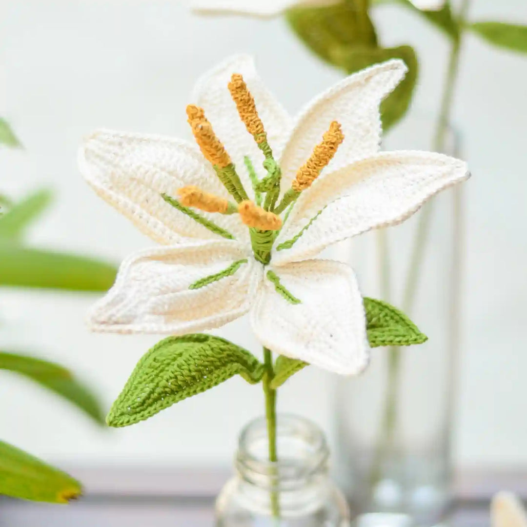 Handmade Crochet Lily Cotton Flower Stick | Pack Of 1