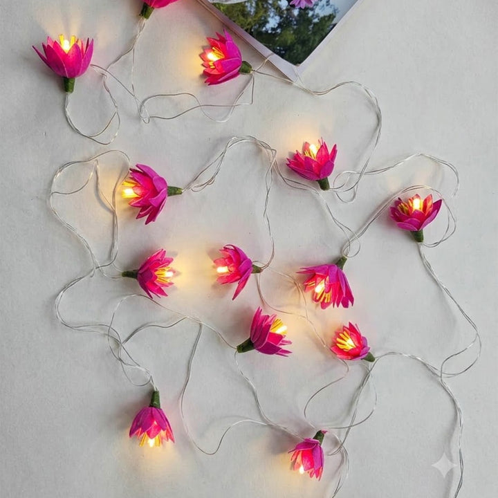Handmade Water Lily Sholapith Flower LED Fairy Light For Festive Decor
