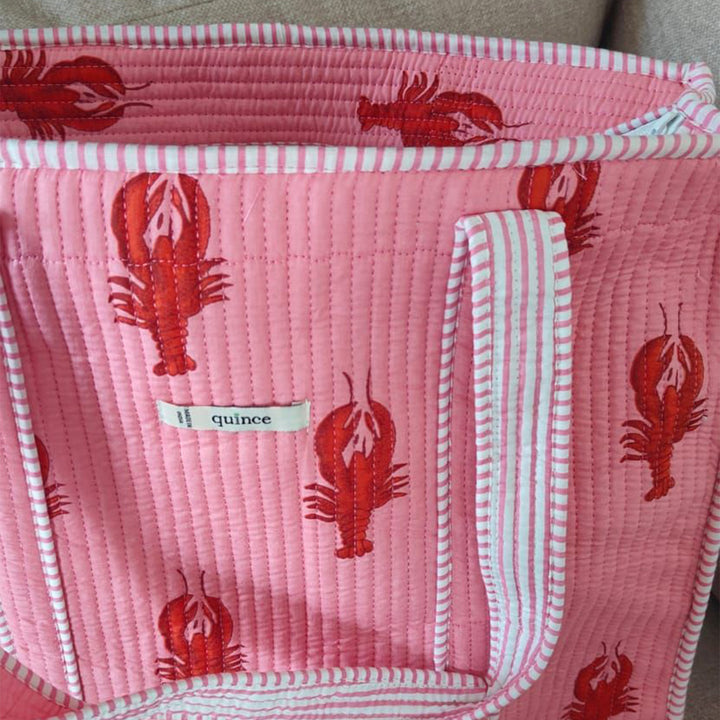 Handmade Large Pink Lobster Cotton Tote Bag