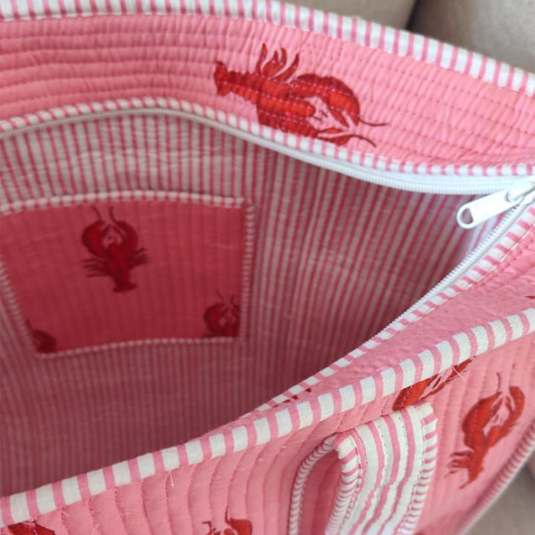 Handmade Large Pink Lobster Cotton Tote Bag