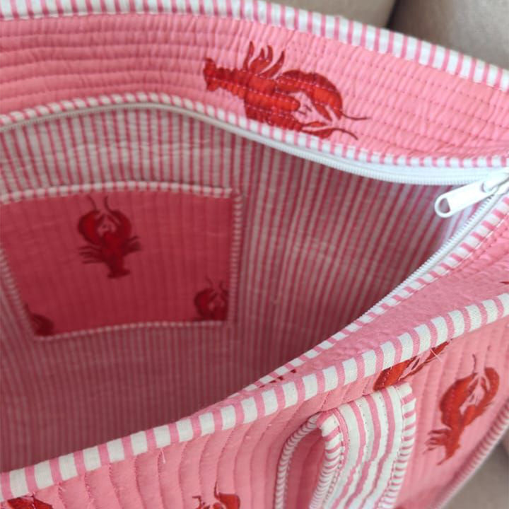 Handmade Large Pink Lobster Cotton Tote Bag