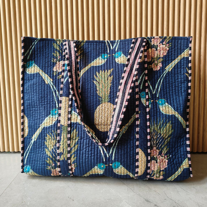Handmade Love Birds Cotton Tote Bag