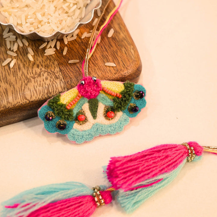 Handmade Thread Embroidered "Butterfly" Reusable Lumba Rakhi Magnet For Bhabhi