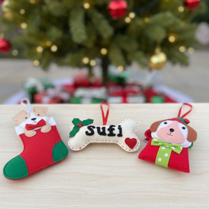 3 Pc | Personalized Felt Dog Christmas Ornament