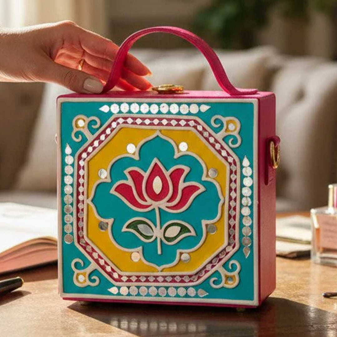 Handcrafted Mini Lotus Lippan Art Box Bag