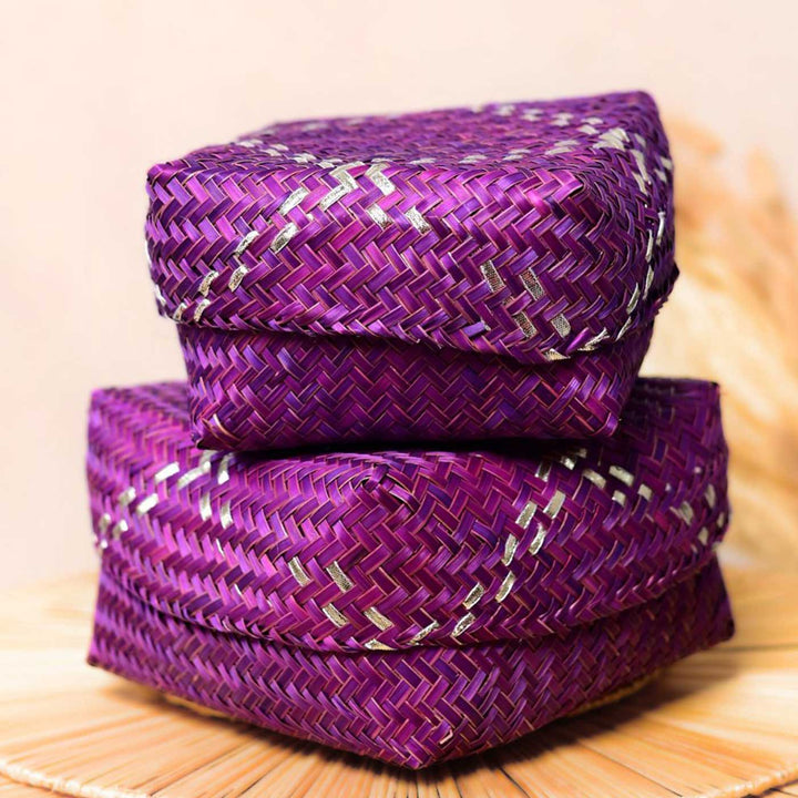 Handmade Weaving Zig - Zag Pattern Shitalpati Gift Box | Set Of 2
