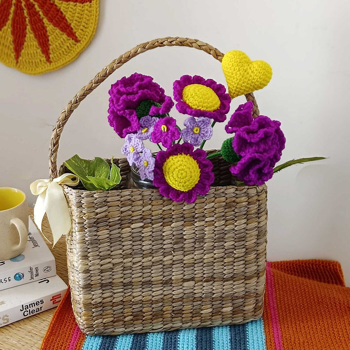Handmade Crochet Whispering Violets Theme Flower Bouquet With Lights