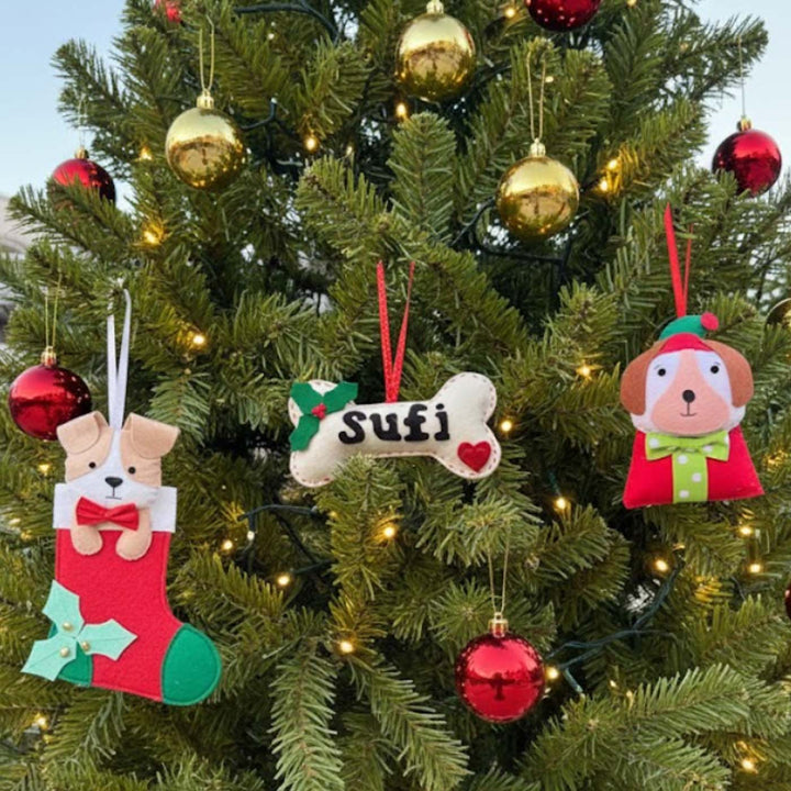 3 Pc | Personalized Felt Dog Christmas Ornament