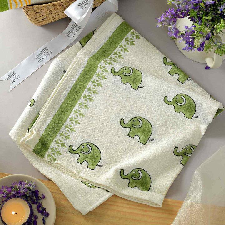 Block Printed Elephant & Pear Kid's Cotton Bath Towel