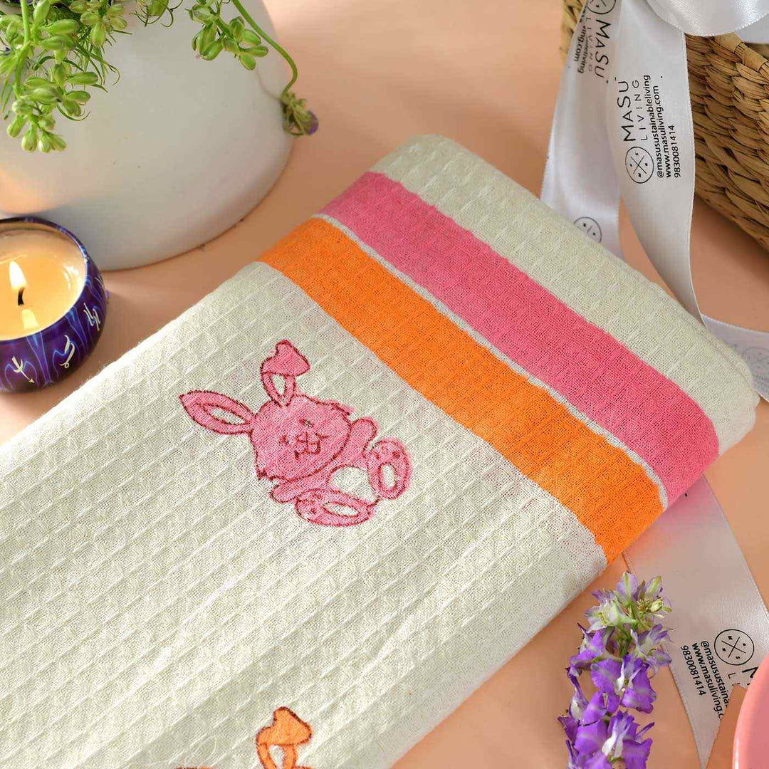 Block Printed Bird & Bunny Kid's Cotton Bath Towel
